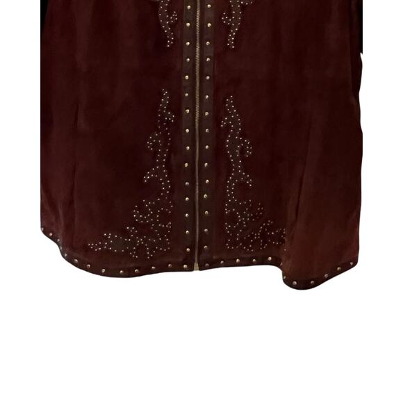 Louis Dell'Olio Womens Suede Jacket Size 1X Brown Western Studs Zip Up LIned - Picture 5 of 7